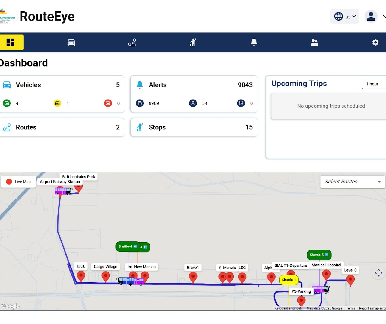 RouteEye dashboard